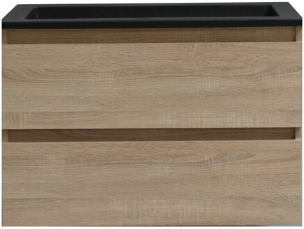 Boss & Wessing Badkamermeubel BWS Pepper Acryl Wastafel Mat Zwart Met Kraangat 80x55x46 cm Eiken