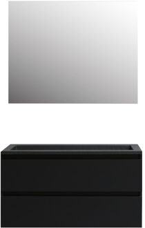 Boss & Wessing Badkamermeubel BWS Pepper Acryl Wastafel Mat Zwart Met Kraangat Inclusief Spiegel 100x55x46 cm Mat Zwart