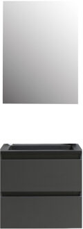 Boss & Wessing Badkamermeubel BWS Pepper Acryl Wastafel Mat Zwart Met Kraangat Inclusief Spiegel 60x55x46 cm Antraciet