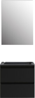 Boss & Wessing Badkamermeubel BWS Pepper Acryl Wastafel Mat Zwart Met Kraangat Inclusief Spiegel 60x55x46 cm Mat Zwart
