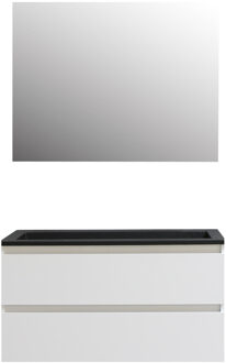 Boss & Wessing Badkamermeubel BWS Pepper Acryl Wastafel Mat Zwart Zonder Kraangat Inclusief Spiegel 100x55x46 cm Wit