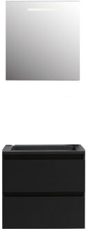 Boss & Wessing Badkamermeubel BWS Pepper Acryl Wastafel Mat Zwart Zonder Kraangat Inclusief Spiegel Met LED Verlichting 60x55x46 cm Mat Zwart