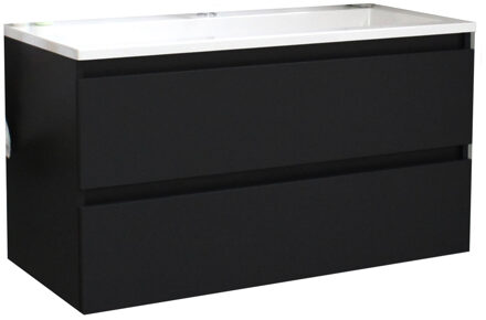 Boss & Wessing Badkamermeubel BWS Pepper Acryl Wastafel Met Kraangat 100x55x46 cm Mat Zwart