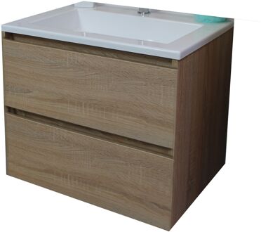 Boss & Wessing Badkamermeubel BWS Pepper Acryl Wastafel Met Kraangat 60x55x46 cm Eiken