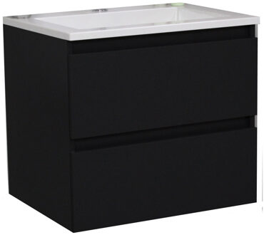 Boss & Wessing Badkamermeubel BWS Pepper Acryl Wastafel Met Kraangat 60x55x46 cm Mat Zwart