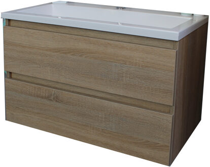 Boss & Wessing Badkamermeubel BWS Pepper Acryl Wastafel Met Kraangat 80x55x46 cm Eiken