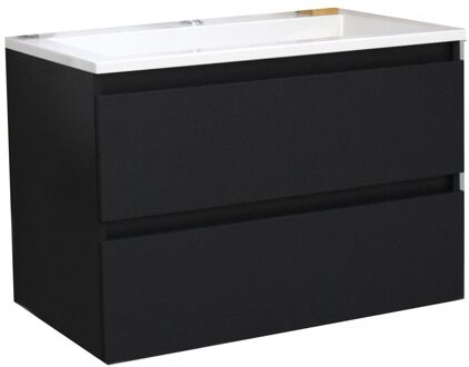 Boss & Wessing Badkamermeubel BWS Pepper Acryl Wastafel Met Kraangat 80x55x46 cm Mat Zwart