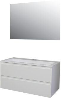 Boss & Wessing Badkamermeubel BWS Pepper Acryl Wastafel Met Kraangat Inclusief Spiegel 100x55x46 cm Wit