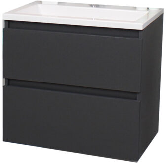Boss & Wessing Badkamermeubel BWS Pepper Acryl Wastafel Met Kraangat Inclusief Spiegel 60x55x46 cm Antraciet