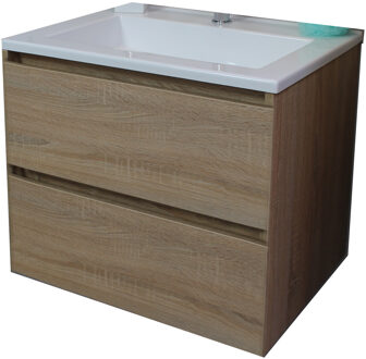 Boss & Wessing Badkamermeubel BWS Pepper Acryl Wastafel Met Kraangat Inclusief Spiegel 60x55x46 cm Eiken