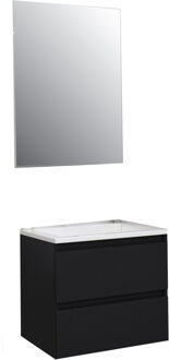 Boss & Wessing Badkamermeubel BWS Pepper Acryl Wastafel Met Kraangat Inclusief Spiegel 60x55x46 cm Mat Zwart