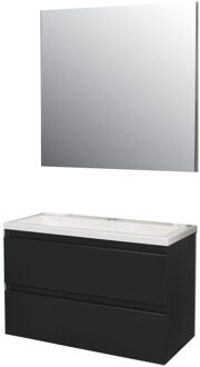 Boss & Wessing Badkamermeubel BWS Pepper Acryl Wastafel Met Kraangat Inclusief Spiegel 80x55x46 cm Antraciet