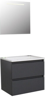 Boss & Wessing Badkamermeubel BWS Pepper Acryl Wastafel Met Kraangat Inclusief Spiegel Met LED Verlichting 60x55x46 cm Antraciet