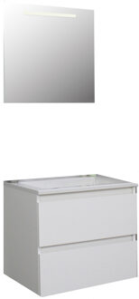 Boss & Wessing Badkamermeubel BWS Pepper Acryl Wastafel Met Kraangat Inclusief Spiegel Met LED Verlichting 60x55x46 cm Wit