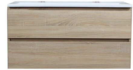 Boss & Wessing Badkamermeubel BWS Pepper Acryl Wastafel Twee Kraangaten 100x55x46 cm Eiken