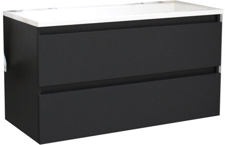 Boss & Wessing Badkamermeubel BWS Pepper Acryl Wastafel Twee Kraangaten 100x55x46 cm Mat Zwart