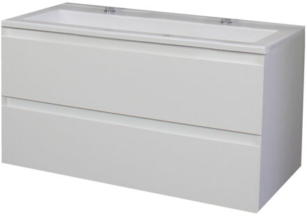 Boss & Wessing Badkamermeubel BWS Pepper Acryl Wastafel Twee Kraangaten 100x55x46 cm Wit