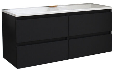 Boss & Wessing Badkamermeubel BWS Pepper Acryl Wastafel Twee Kraangaten 120x55x46 cm Mat Zwart