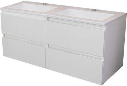 Boss & Wessing Badkamermeubel BWS Pepper Acryl Wastafel Twee Kraangaten 120x55x46 cm Wit