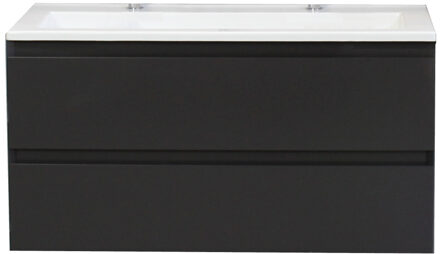 Boss & Wessing Badkamermeubel BWS Pepper Acryl Wastafel Twee Kraangaten Incl Spiegel 100x55x46 cm Antraciet