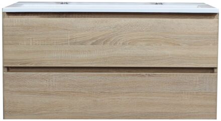 Boss & Wessing Badkamermeubel BWS Pepper Acryl Wastafel Twee Kraangaten Incl Spiegel 100x55x46 cm Eiken