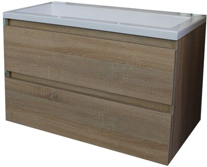 Boss & Wessing Badkamermeubel BWS Pepper Acryl Wastafel Zonder Kraangat 80x55x46 cm Eiken