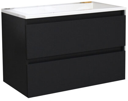 Boss & Wessing Badkamermeubel BWS Pepper Acryl Wastafel Zonder Kraangat 80x55x46 cm Mat Zwart