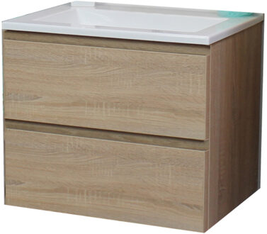 Boss & Wessing Badkamermeubel BWS Pepper Acryl Wastafel Zonder Kraangat Inclusief Spiegel 60x55x46 cm Eiken