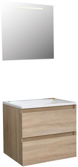 Boss & Wessing Badkamermeubel BWS Pepper Acryl Wastafel Zonder Kraangat Inclusief Spiegel Met LED Verlichting 60x55x46 cm Eiken