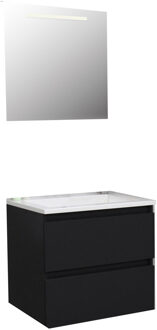 Boss & Wessing Badkamermeubel BWS Pepper Acryl Wastafel Zonder Kraangat Inclusief Spiegel Met LED Verlichting 60x55x46 cm Mat Zwart