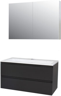 Boss & Wessing Badkamermeubel BWS Pepper Wastafel Acryl Incl Spiegelkast 2 Deurs Met 1 Krg 100x55x46 cm Antraciet