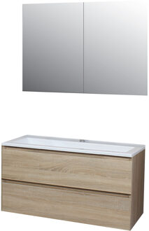 Boss & Wessing Badkamermeubel BWS Pepper Wastafel Acryl Incl Spiegelkast 2 Deurs Met 1 Krg 100x55x46 cm Eiken