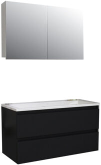 Boss & Wessing Badkamermeubel BWS Pepper Wastafel Acryl Incl Spiegelkast 2 Deurs Met 1 Krg 100x55x46 cm Mat Zwart