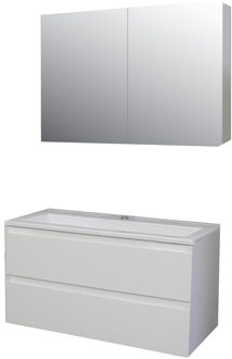 Boss & Wessing Badkamermeubel BWS Pepper Wastafel Acryl Incl Spiegelkast 2 Deurs Met 1 Krg 100x55x46 cm Wit