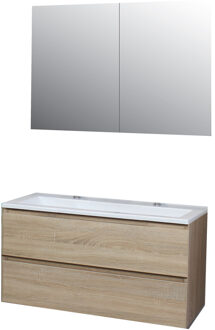 Boss & Wessing Badkamermeubel BWS Pepper Wastafel Acryl Incl Spiegelkast 2 Deurs Met 2 Krgtn 100x55x46 cm Eiken