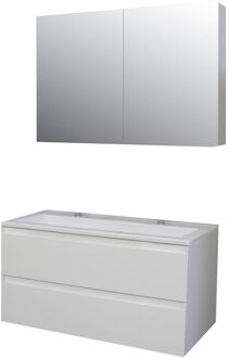 Boss & Wessing Badkamermeubel BWS Pepper Wastafel Acryl Incl Spiegelkast 2 Deurs Met 2 Krgtn 100x55x46 cm Wit