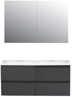 Boss & Wessing Badkamermeubel BWS Pepper Wastafel Acryl Incl Spiegelkast 2 Deurs Met 2 Krgtn 120x55x46 cm Antraciet