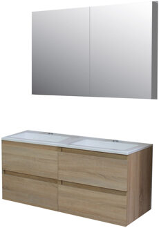 Boss & Wessing Badkamermeubel BWS Pepper Wastafel Acryl Incl Spiegelkast 2 Deurs Met 2 Krgtn 120x55x46 cm Eiken