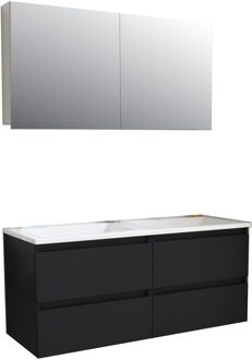 Boss & Wessing Badkamermeubel BWS Pepper Wastafel Acryl Incl Spiegelkast 2 Deurs Met 2 Krgtn 120x55x46 cm Mat Zwart