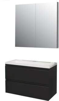Boss & Wessing Badkamermeubel BWS Pepper Wastafel Acryl Incl Spiegelkast 2 Deurs Met Kraangat 80x55x46 cm Antraciet
