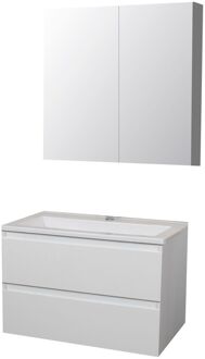 Boss & Wessing Badkamermeubel BWS Pepper Wastafel Acryl Incl Spiegelkast 2 Deurs Met Kraangat 80x55x46 cm Wit
