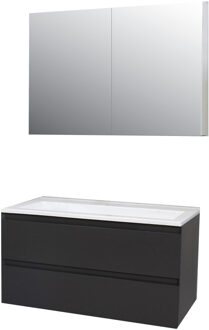 Boss & Wessing Badkamermeubel BWS Pepper Wastafel Acryl Incl Spiegelkast 2 Deurs Zonder Kraangat 100x55x46 cm Antraciet