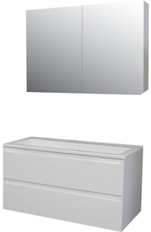 Boss & Wessing Badkamermeubel BWS Pepper Wastafel Acryl Incl Spiegelkast 2 Deurs Zonder Kraangat 100x55x46 cm Wit