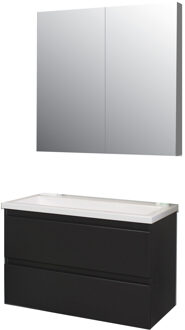 Boss & Wessing Badkamermeubel BWS Pepper Wastafel Acryl Incl Spiegelkast 2 Deurs Zonder Kraangat 80x55x46 cm Antraciet