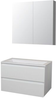 Boss & Wessing Badkamermeubel BWS Pepper Wastafel Acryl Incl Spiegelkast 2 Deurs Zonder Kraangat 80x55x46 cm Wit