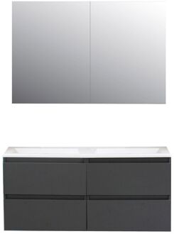Boss & Wessing Badkamermeubel BWS Pepper Wastafel Acryl Incl Spiegelkast 2 Deurs Zonder Krg 120x55x46 cm Antraciet