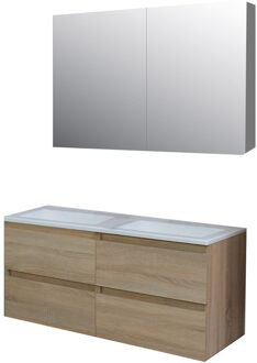 Boss & Wessing Badkamermeubel BWS Pepper Wastafel Acryl Incl Spiegelkast 2 Deurs Zonder Krg 120x55x46 cm Eiken Antraciet