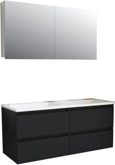 Boss & Wessing Badkamermeubel BWS Pepper Wastafel Acryl Incl Spiegelkast 2 Deurs Zonder Krg 120x55x46 cm Mat Zwart