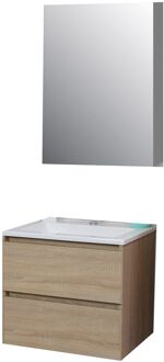 Boss & Wessing Badkamermeubel BWS Pepper Wastafel Acryl Incl Spiegelkast Met Kraangat 60x55x46 cm Eiken Antraciet