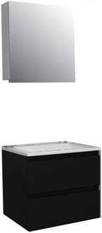 Boss & Wessing Badkamermeubel BWS Pepper Wastafel Acryl Incl Spiegelkast Zonder Kraangat 60x55x46 cm Mat Zwart